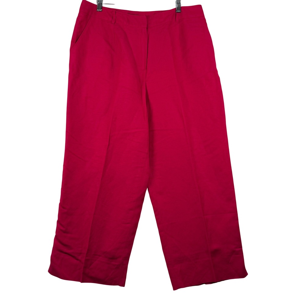 Pantology‎ Women 14W Wide Leg Crop Pants Pink Linen Blend High Rise Barbiecore